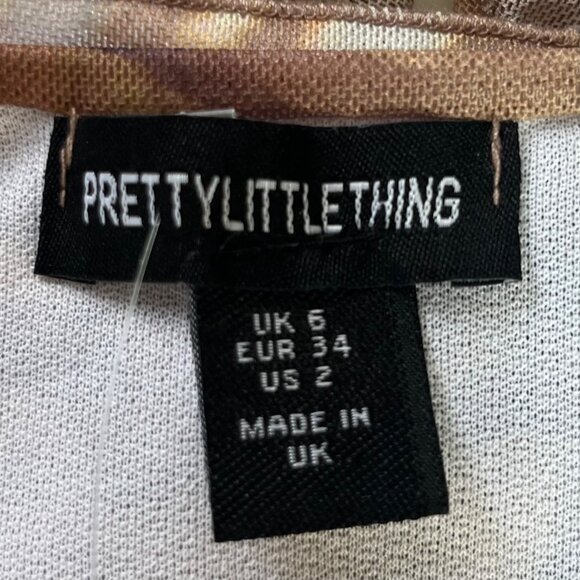 PrettyLittleThing Long Sleeve Cropped Shirt Womens Brown Size 2 Tie Abstract - Picture 5 of 8